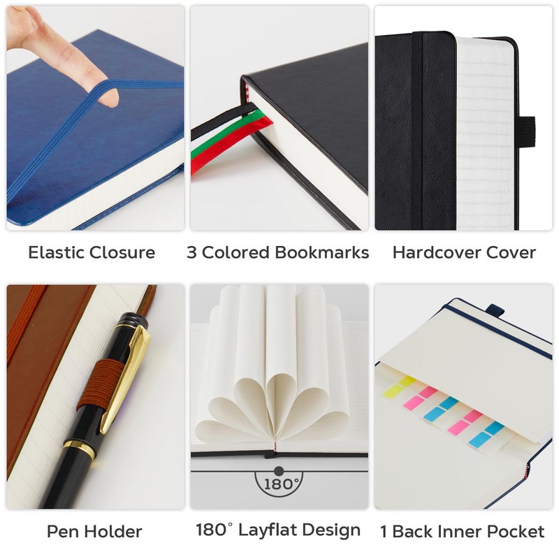 FOCUS DAY 3 Pack Journal Notebook  320 Pages A5 Lined Notebook Journal Set for Work Writing  Hardcover Leather Bound Notebooks Bulk for Women Men Office School  5.7'' X 8.4''  Multicolor - Image 2